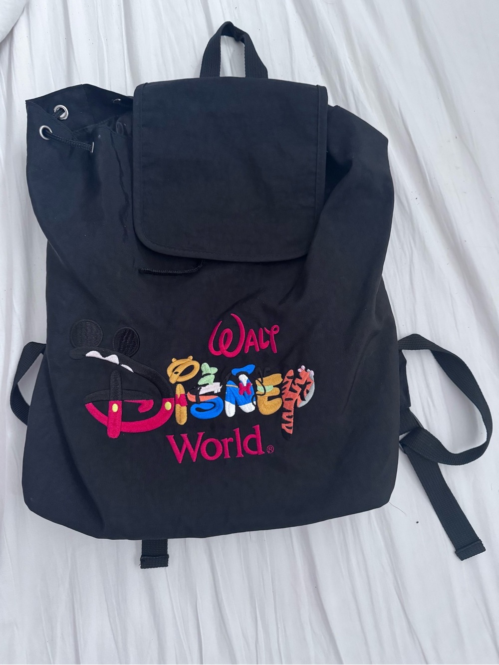 Vintage 90s Walt Disney World Embroidered Backpack Rucksack Black